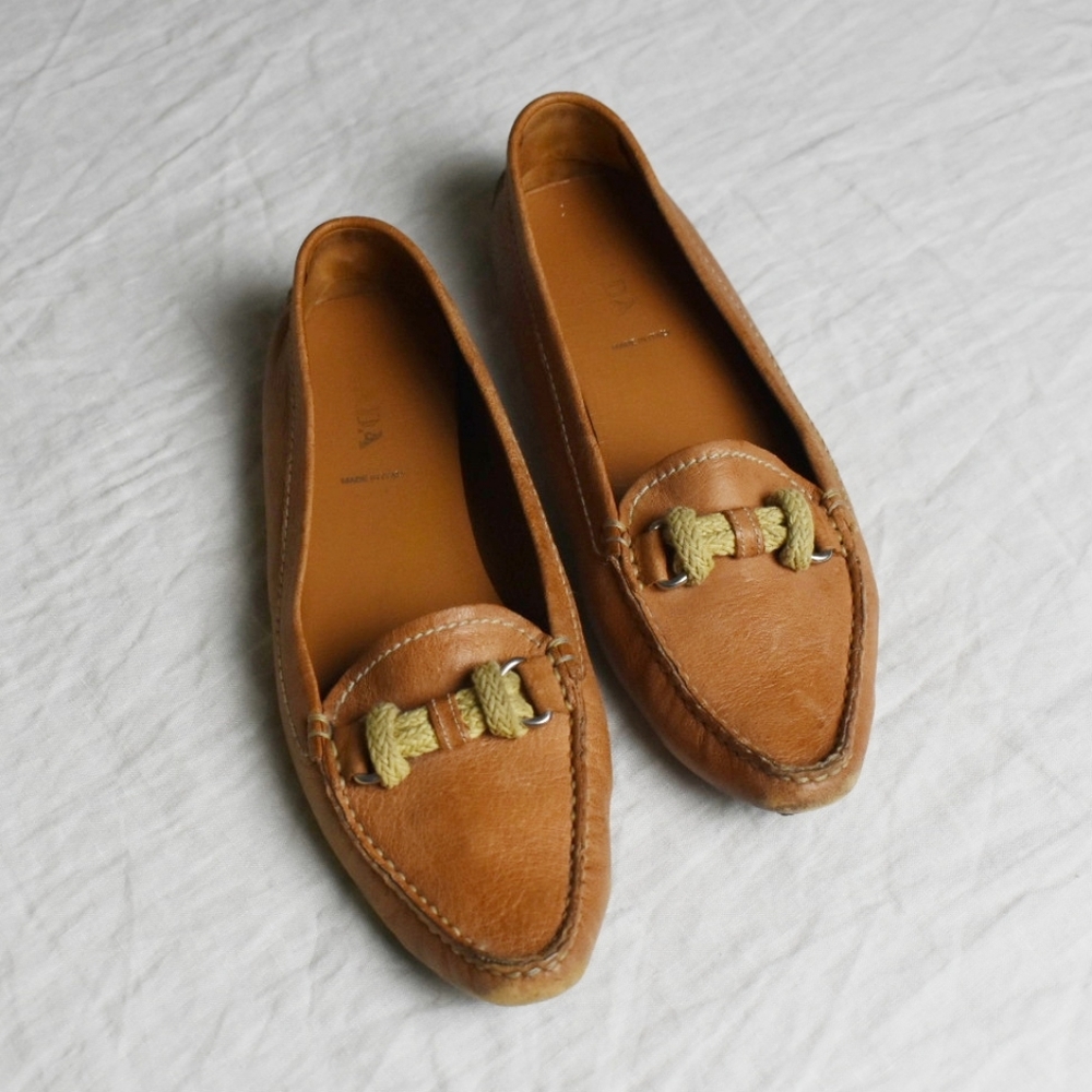 Prada Tan Pointed Toe Leather Loafer size 39